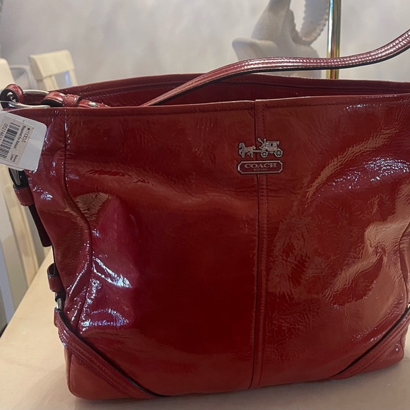 New Coach Cherry Red Leather Shoulder Bag with Luxurious Finish “Katrina”